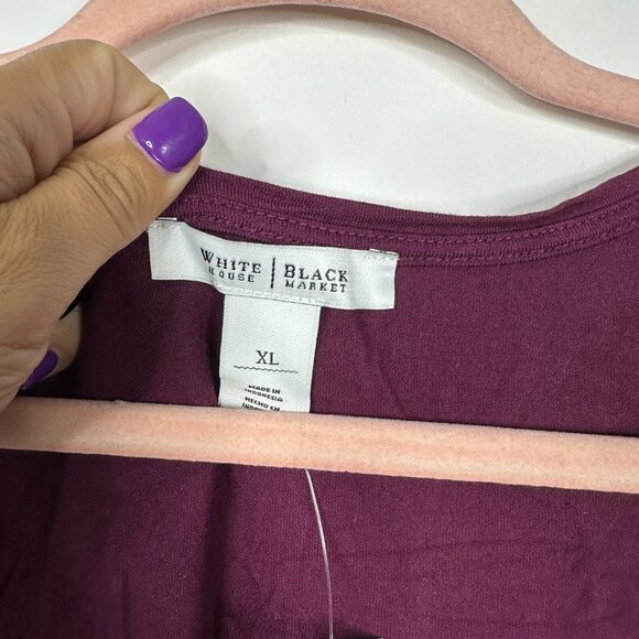 2/$30 White House Black Market 3/4 Sleeve Epaulette Solid Tee Burgundy XL #A0729 - Picture 5 of 8